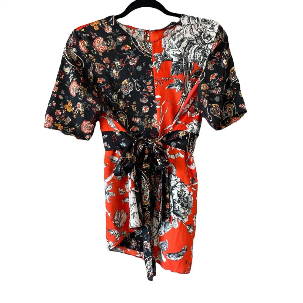 Zara Blood Orange and Black Silk Shirt